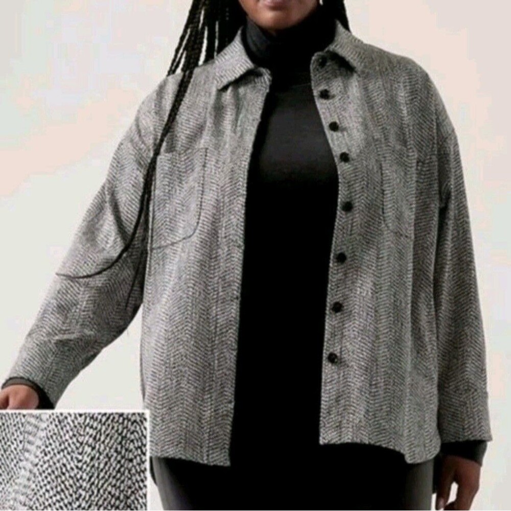 Athleta Shirt Jacket Black White Women Size L Button Front Shacket Braiden LS